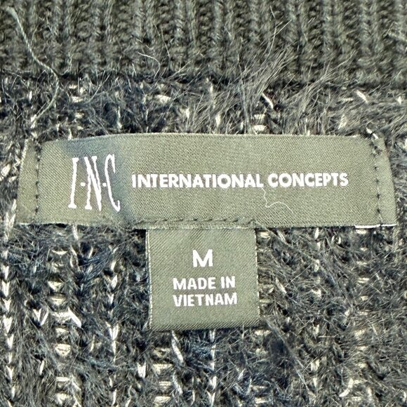 Long Back Striped Fuzzy Sweater Women M Gray INC International Concepts - Picture 3 of 8